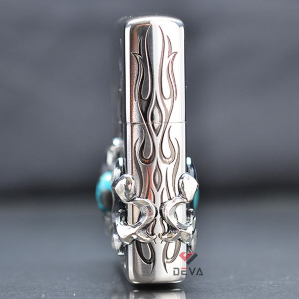 Zippo hoa văn cổ ốp Lam Ngọc 2 mặt ZN315