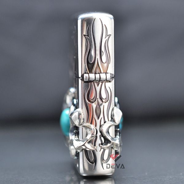 Zippo hoa văn cổ ốp Lam Ngọc 2 mặt ZN315