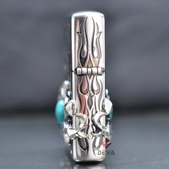 Zippo hoa văn cổ ốp Lam Ngọc 2 mặt ZN315