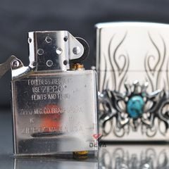 Zippo hoa văn cổ ốp Lam Ngọc 2 mặt ZN315