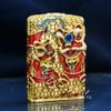 Zippo Bọc Lưới Mạ Vàng Đôi Lân Sư Rồng Tranh Tài ZN118