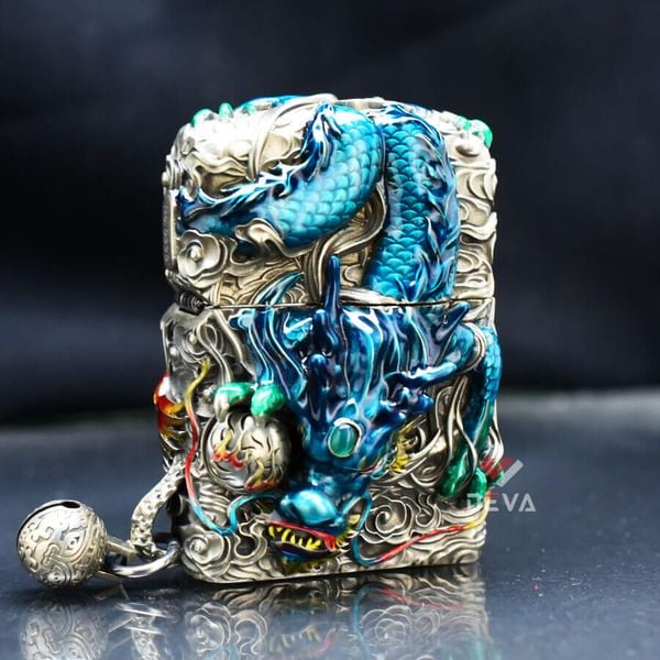 Zippo Vỏ Dày Ốp Nổi Thanh Long Hỏa Phụng ZN192