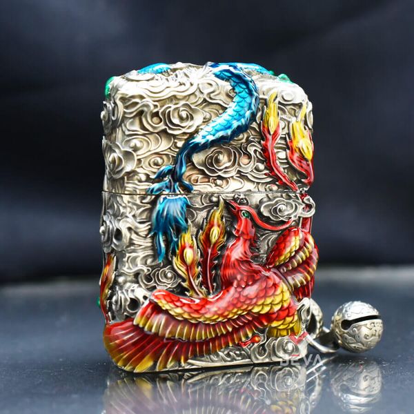 Zippo Vỏ Dày Ốp Nổi Thanh Long Hỏa Phụng ZN192