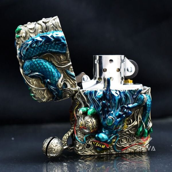 Zippo Vỏ Dày Ốp Nổi Thanh Long Hỏa Phụng ZN192