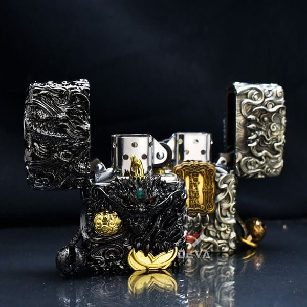 Zippo Ốp Tượng Tỳ Hưu Một Sừng May Mắn ZN142