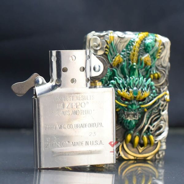 Zippo Ốp Tượng Tỳ Hưu Một Sừng May Mắn ZN142