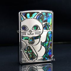 Zippo Khảm Trai Mèo Thần Tài May Mắn Maneki-Neko ZN149