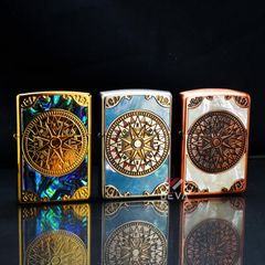 Zippo Khảm Trai Khắc 2 Mặt La Bàn Cổ ZN140
