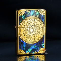Zippo Khảm Trai Khắc 2 Mặt La Bàn Cổ ZN140