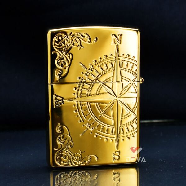 Zippo Khảm Trai Khắc 2 Mặt La Bàn Cổ ZN140