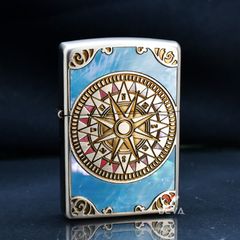 Zippo Khảm Trai Khắc 2 Mặt La Bàn Cổ ZN140