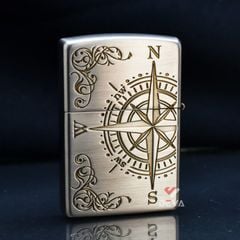 Zippo Khảm Trai Khắc 2 Mặt La Bàn Cổ ZN140