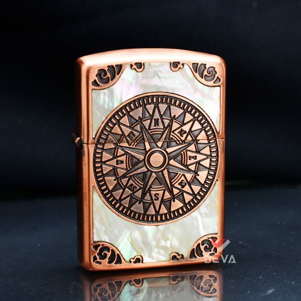 Zippo Khảm Trai Khắc 2 Mặt La Bàn Cổ ZN140