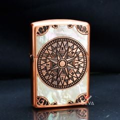 Zippo Khảm Trai Khắc 2 Mặt La Bàn Cổ ZN140