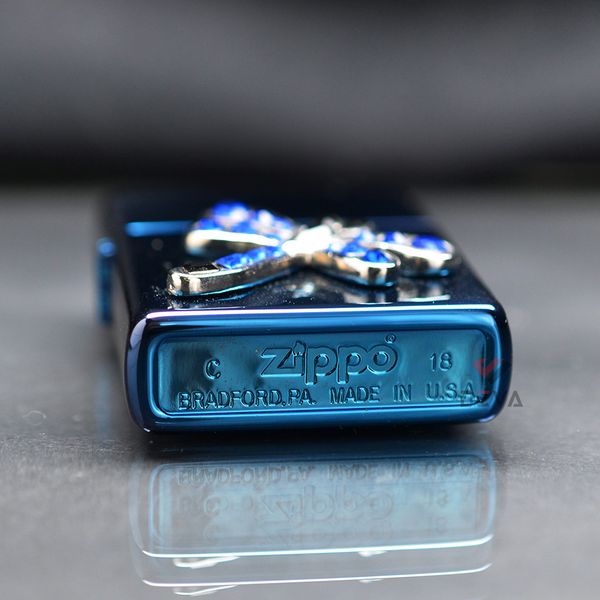 Zippo Xanh Ốp Emlem Cánh Chuồn Chuồn Khảm Đá Z294