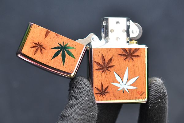 Zippo ốp gỗ Gụ khắc lá Phong woodchuck leaves Z279