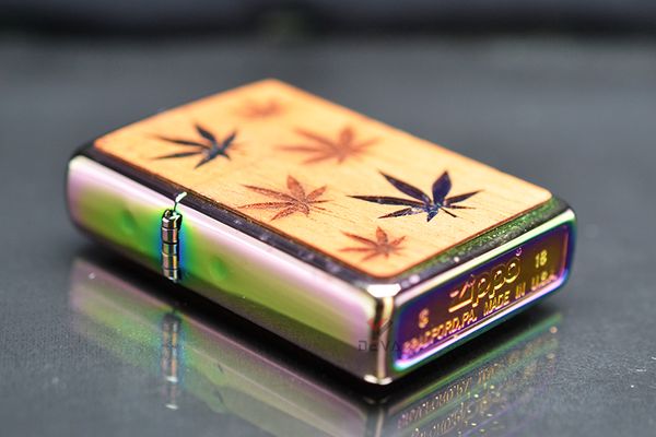 Zippo ốp gỗ Gụ khắc lá Phong woodchuck leaves Z279