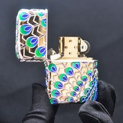 Zippo Bọc Vàng Chủ Đề Khổng Tước Phú Quý ZN359