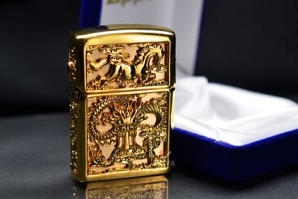 Zippo Bọc Phù Điêu Long Mã Mạ Vàng ZN382