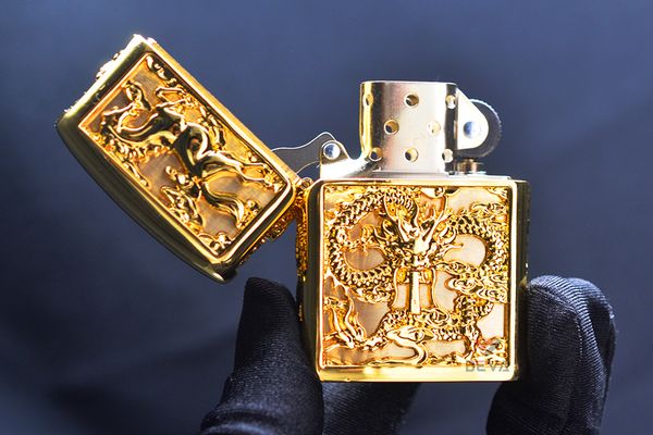 Zippo Bọc Phù Điêu Long Mã Mạ Vàng ZN382