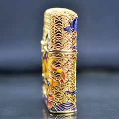 Zippo Mỹ xuất Nhật bọc vàng ốp Trâu Chiến dạ quang ZN340