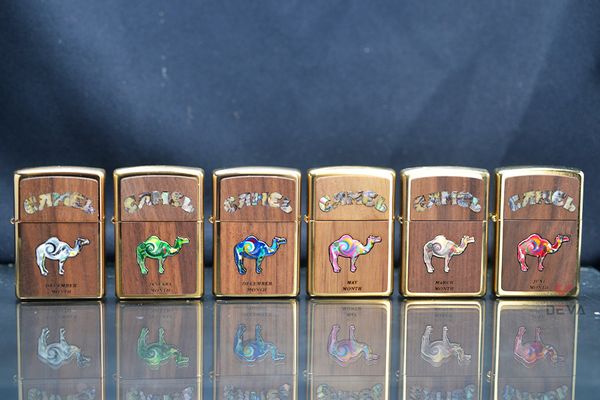 Zippo xuất Nhật ốp gỗ óc chó khảm trai Chủ Đề Camel ZN346
