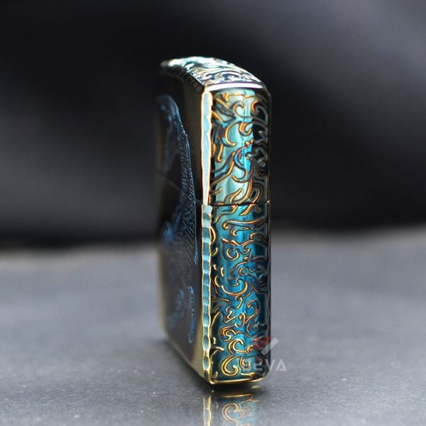 Zippo Armor Màu Đồng Cháy Khắc Chìm Cá Chép May Mắn ZN211