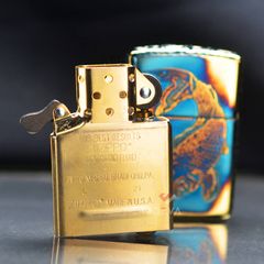 Zippo Armor Màu Đồng Cháy Khắc Chìm Cá Chép May Mắn ZN211