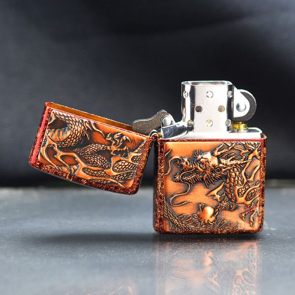 Zippo Ốp Emblem Khắc Nổi Hình Rồng Cầm Châu ZN225