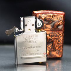 Zippo Ốp Emblem Khắc Nổi Hình Rồng Cầm Châu ZN225
