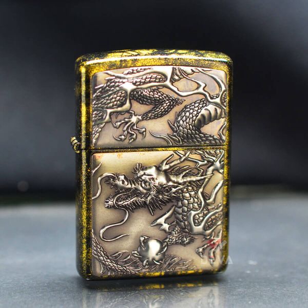 Zippo Ốp Emblem Khắc Nổi Hình Rồng Cầm Châu ZN225