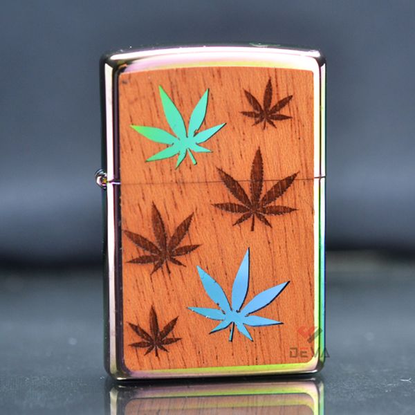 Zippo ốp gỗ Gụ khắc lá Phong woodchuck leaves Z279