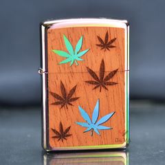 Zippo ốp gỗ Gụ khắc lá Phong woodchuck leaves Z279