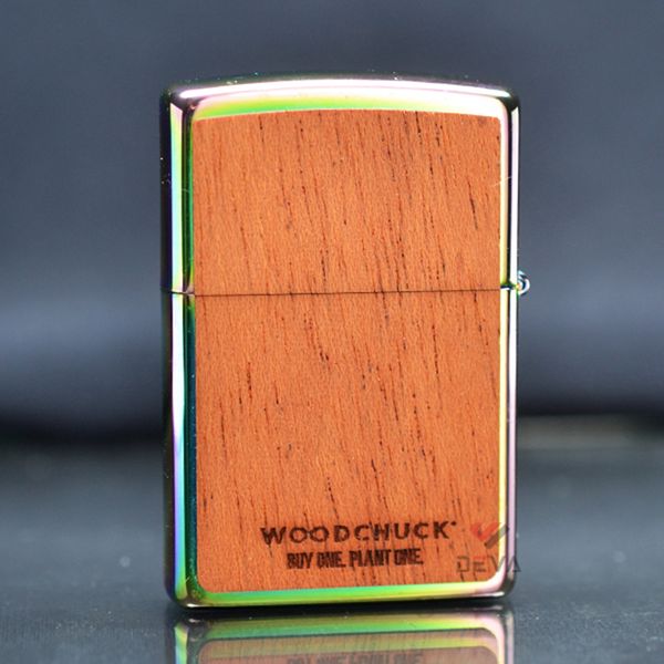 Zippo ốp gỗ Gụ khắc lá Phong woodchuck leaves Z279