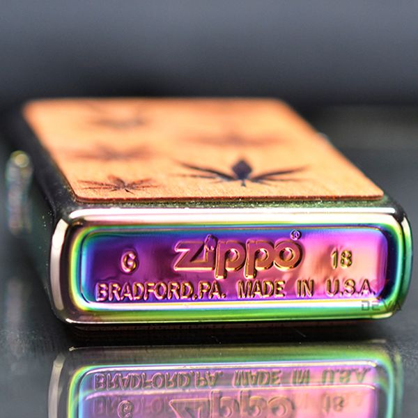 Zippo ốp gỗ Gụ khắc lá Phong woodchuck leaves Z279