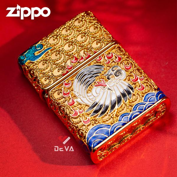 Zippo Bọc Lưới Mạ Vàng Chủ Đề Tiên Hạc ZN290