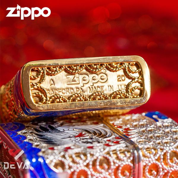 Zippo Bọc Lưới Mạ Vàng Chủ Đề Tiên Hạc ZN290