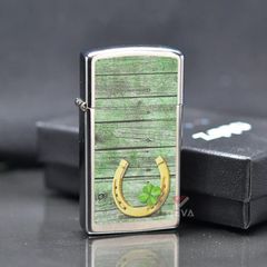 Zippo Slim In Hình Cỏ 4 Lá và Móng Ngựa Z380