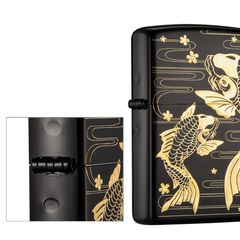 Zippo sơn đen hình cá chép vàng ZN174