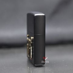 Zippo sơn đen ốp Emblem đầu trâu thổ dân ZN306