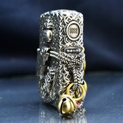 Zippo Vỏ Dày Ốp Hình Mèo Chiêu Tài và Cá Chép May Mắn ZN206