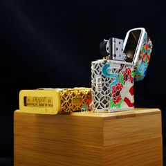 Zippo Bọc Lưới Mạ Vàng Đầu Lân Sư Rồng Cầu Tài Lộc ZN147