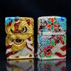 Zippo Bọc Lưới Mạ Vàng Đầu Lân Sư Rồng Cầu Tài Lộc ZN147