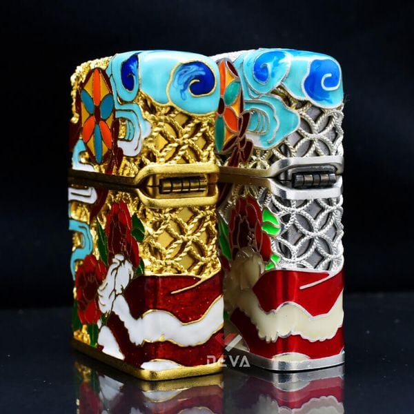 Zippo Bọc Lưới Mạ Vàng Đầu Lân Sư Rồng Cầu Tài Lộc ZN147