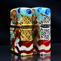 Zippo Bọc Lưới Mạ Vàng Đầu Lân Sư Rồng Cầu Tài Lộc ZN147