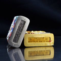 Zippo Bọc Lưới Mạ Vàng Đầu Lân Sư Rồng Cầu Tài Lộc ZN147