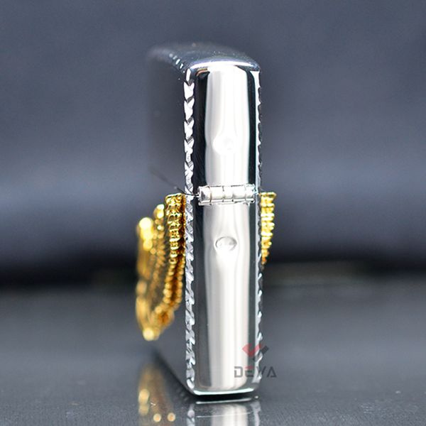 Zippo trắng Emblem đôi cánh thiên thần ốp đá xanh ngọc ZN330