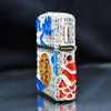 Set Zippo Bọc Lưới Mạ Bạc Múa Sư Tử Như Ý Cát Tường ZN209