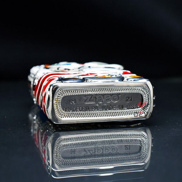 Set Zippo Bọc Lưới Mạ Bạc Múa Sư Tử Như Ý Cát Tường ZN209