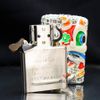 Set Zippo Bọc Lưới Mạ Bạc Múa Sư Tử Như Ý Cát Tường ZN209